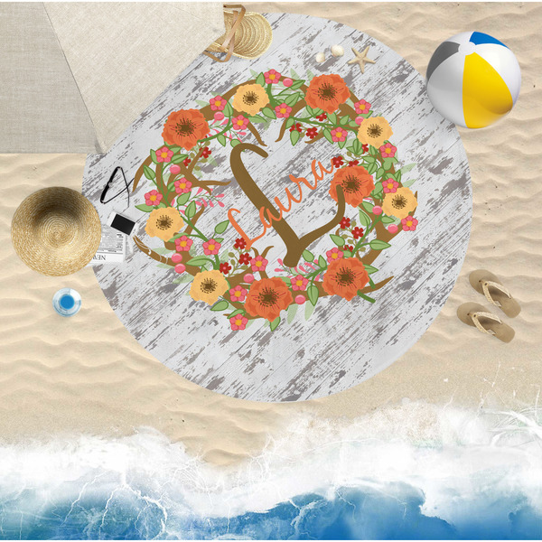 Floral Antler Round Beach Towel Lifestyle