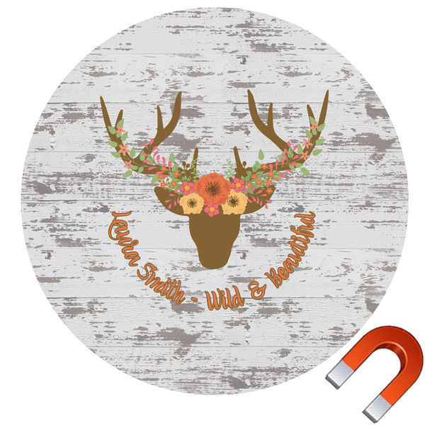 Custom Floral Antler Round Car Magnet - 10" (Personalized)