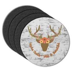 Floral Antler Round Rubber Backed Coasters - Set of 4 (Personalized)