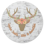 Floral Antler Round Rubber Backed Coaster (Personalized)