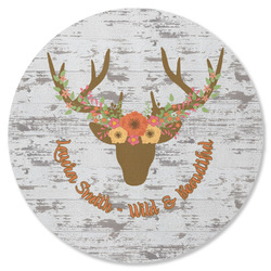 Floral Antler Round Rubber Backed Coaster (Personalized)