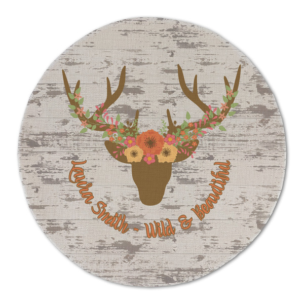 Floral Antler Round Linen Placemats - FRONT (Double Sided)