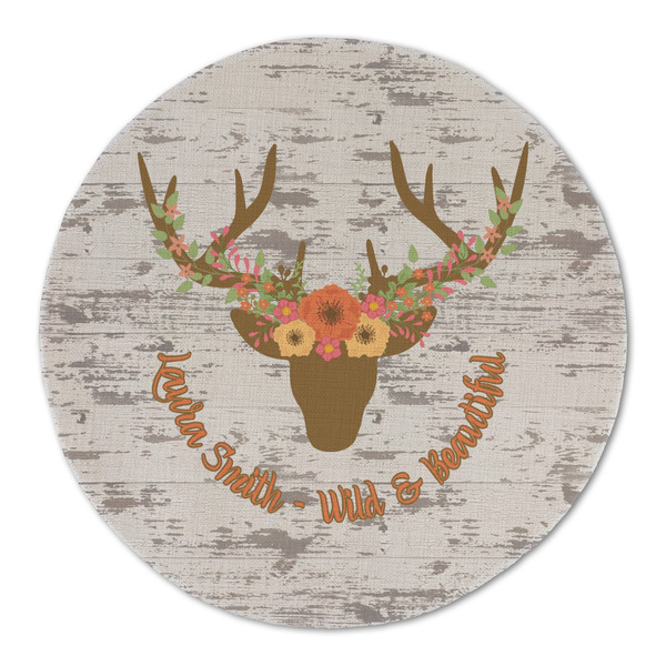 Custom Floral Antler Round Linen Placemat - Single Sided (Personalized)