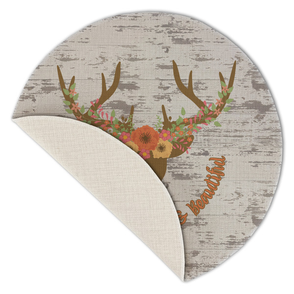 Floral Antler Round Linen Placemats - Front (folded corner single sided)