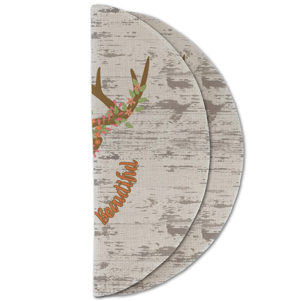 Floral Antler Round Linen Placemats - HALF FOLDED (double sided)