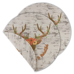 Floral Antler Round Linen Placemat - Double Sided - Set of 4 (Personalized)