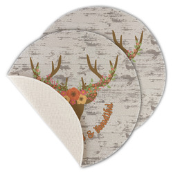 Floral Antler Round Linen Placemat - Single Sided - Set of 4 (Personalized)