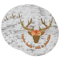 Floral Antler Round Paper Coasters w/ Name or Text
