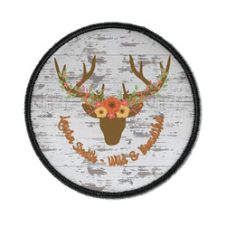 Floral Antler Iron On Round Patch w/ Name or Text