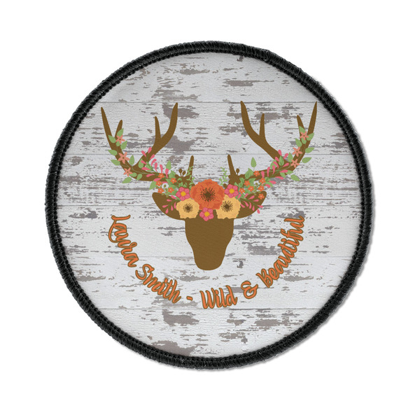 Custom Floral Antler Iron On Round Patch w/ Name or Text