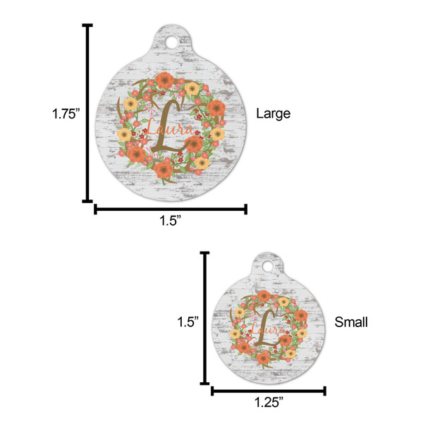 Floral Antler Round Pet ID Tag - Large - Comparison Scale
