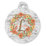 Floral Antler Round Pet ID Tag - Large (Personalized)