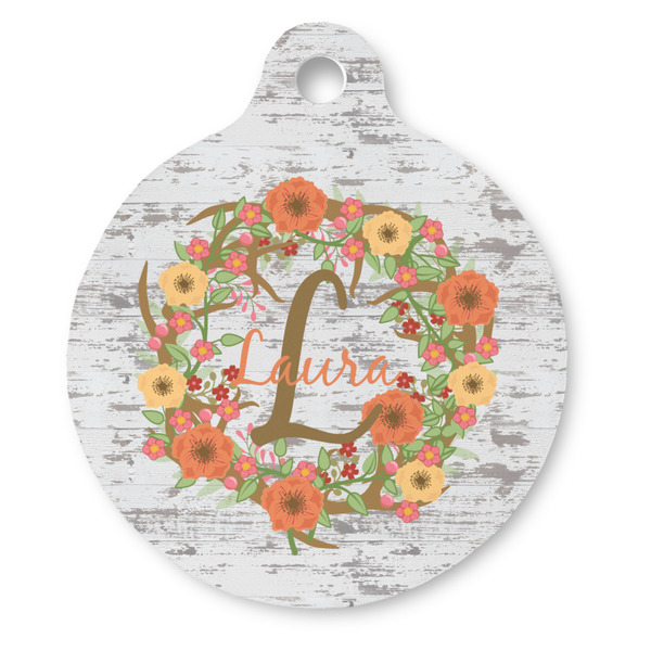 Custom Floral Antler Round Pet ID Tag - Large (Personalized)