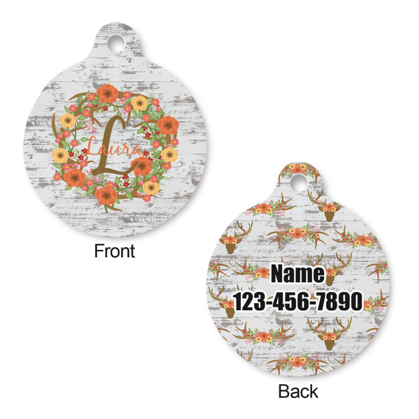 Floral Antler Round Pet Tag - Front & Back