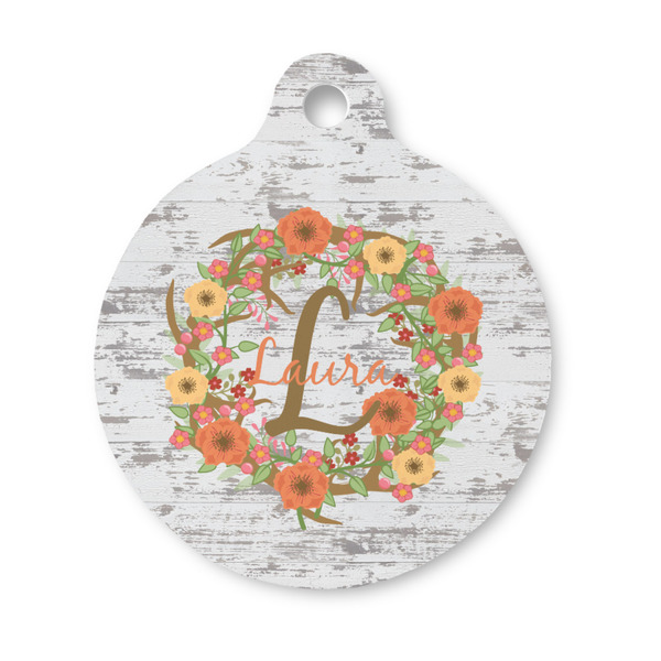Custom Floral Antler Round Pet ID Tag - Small (Personalized)