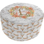 Floral Antler Round Pouf Ottoman (Personalized)