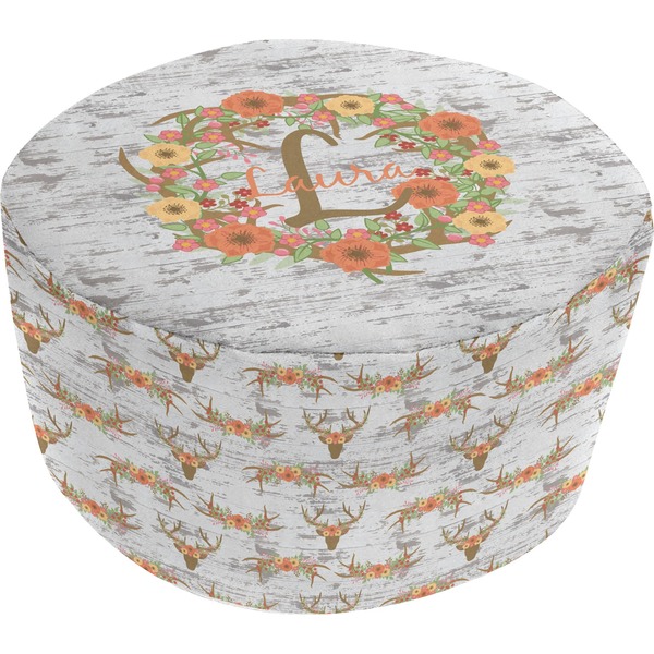 Custom Floral Antler Round Pouf Ottoman (Personalized)
