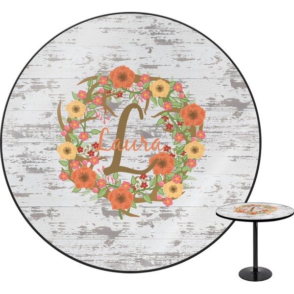 Custom Floral Antler Round Table - 24" (Personalized)