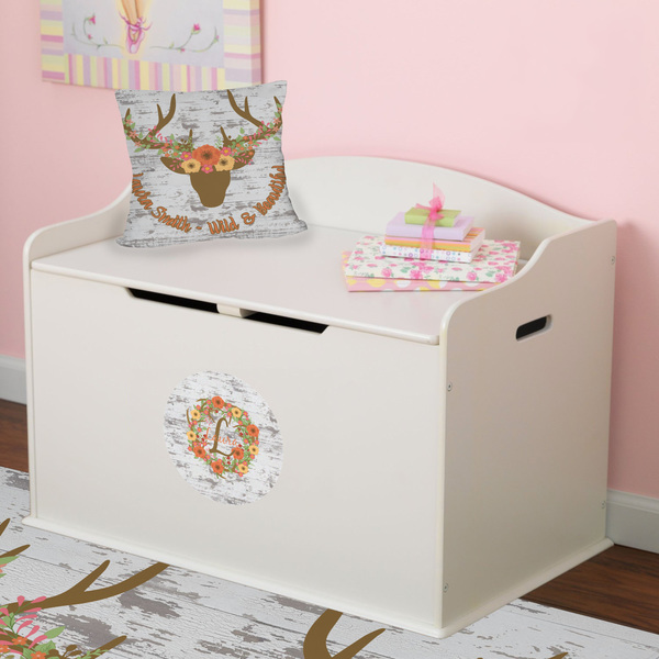 Floral Antler Round Wall Decal on Toy Chest