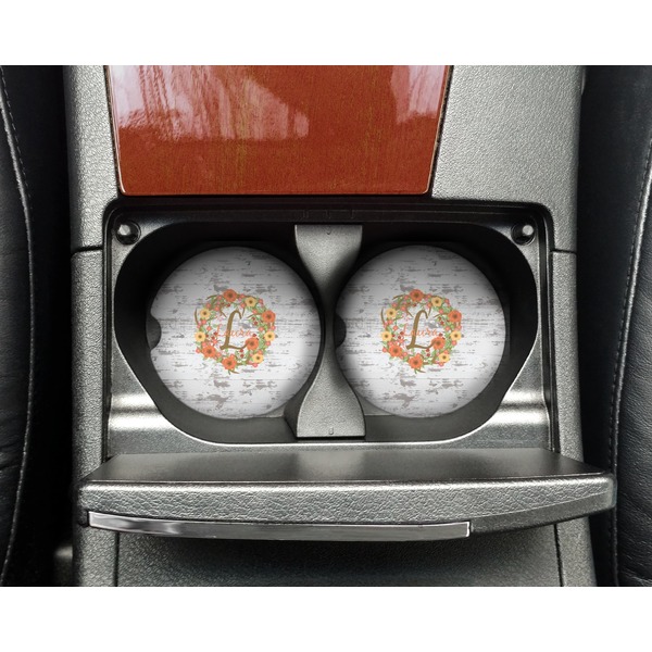 Floral Antler Sandstone Car Coaster - In Cup Holder