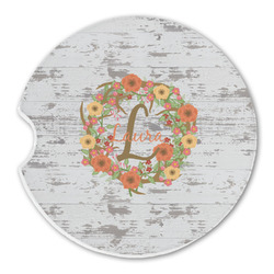 Floral Antler Sandstone Car Coaster - Single (Personalized)