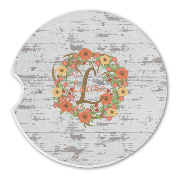 Custom Floral Antler Sandstone Car Coaster - Single (Personalized)