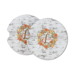 Floral Antler Sandstone Car Coasters - Set of 2 (Personalized)