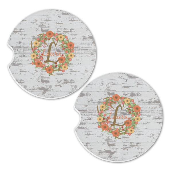 Floral Antler Sandstone Car Coasters - Set of 2