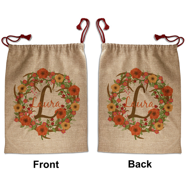 Custom Floral Antler Santa Sack - Front & Back (Personalized)
