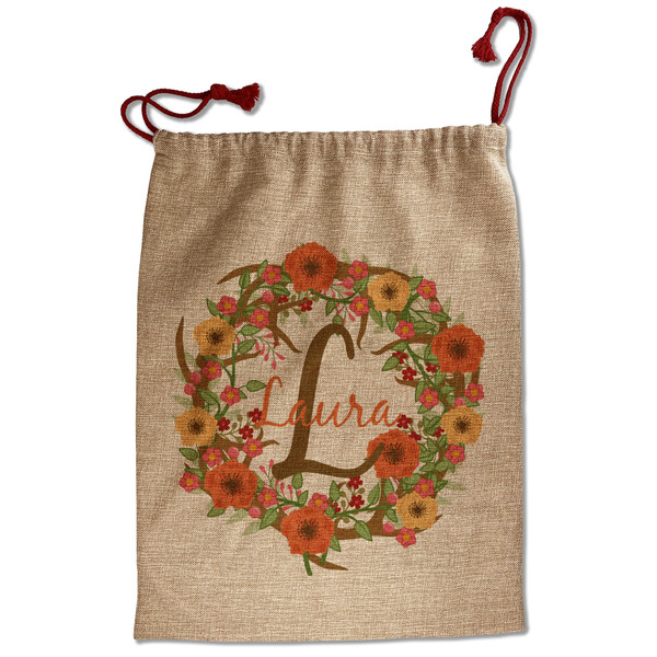 Custom Floral Antler Santa Sack - Front (Personalized)