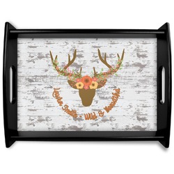 Floral Antler Black Wooden Tray - Large (Personalized)