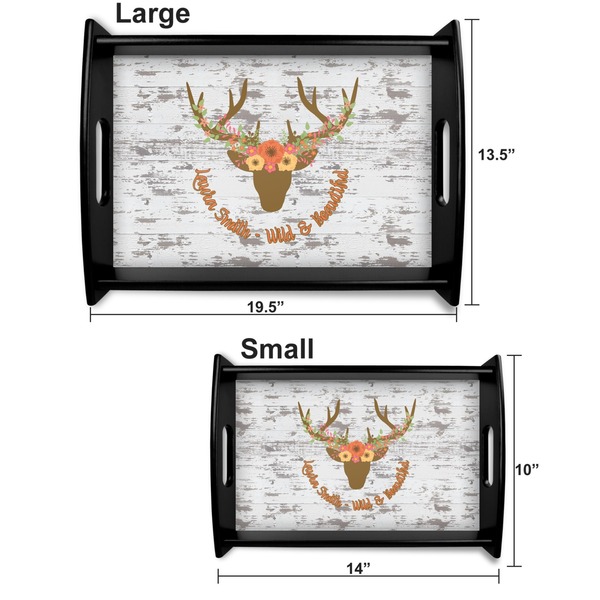 Floral Antler Serving Tray Black Sizes