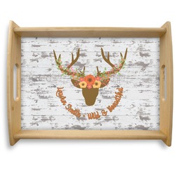 Floral Antler Natural Wooden Tray - Large (Personalized)