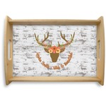 Floral Antler Natural Wooden Tray - Small (Personalized)