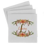 Floral Antler Absorbent Stone Coasters - Set of 4 (Personalized)