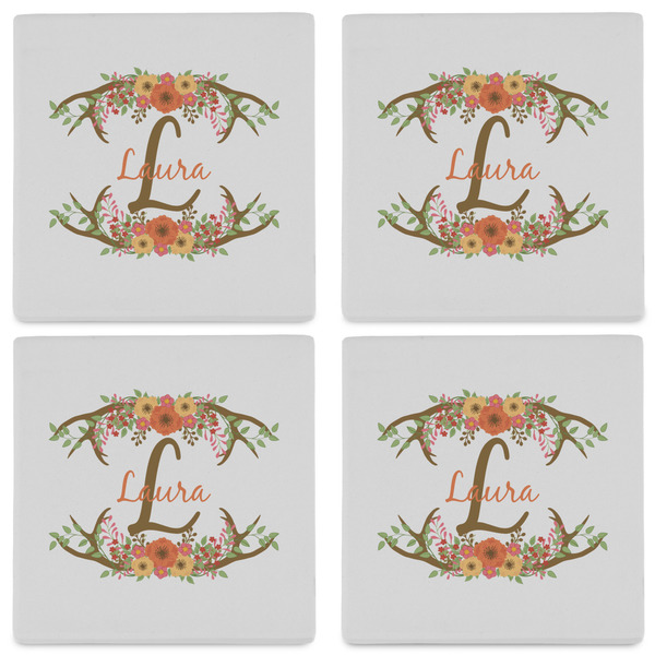 Floral Antler Set of 4 Sandstone Coasters - See All 4 View