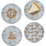 Floral Antler Set of 4 Glass Appetizer / Dessert Plate 8" (Personalized)