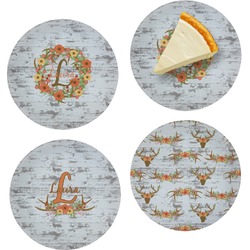 Floral Antler Set of 4 Glass Appetizer / Dessert Plate 8" (Personalized)