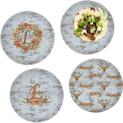 Floral Antler Set of 4 Glass Lunch / Dinner Plate 10" (Personalized)