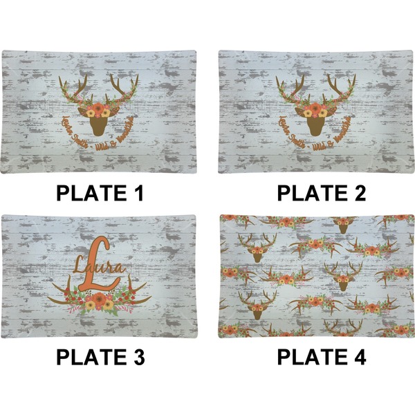Floral Antler Set of Rectangular Dinner Plates (Approval)
