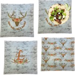 Floral Antler Set of 4 Glass Square Lunch / Dinner Plate 9.5" (Personalized)