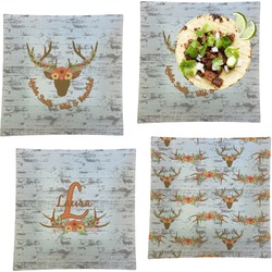 Floral Antler Set of 4 Glass Square Lunch / Dinner Plate 9.5" (Personalized)