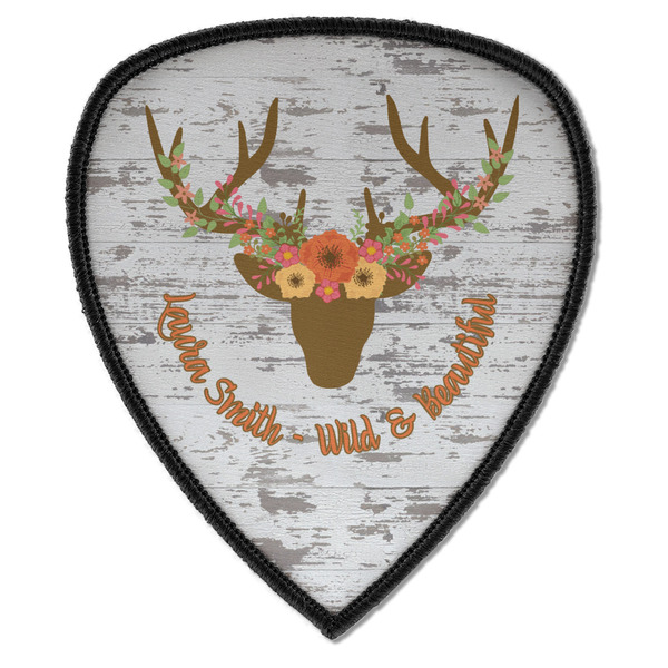 Custom Floral Antler Iron on Shield Patch A w/ Name or Text