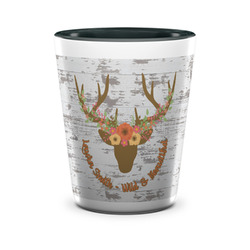 Floral Antler Ceramic Shot Glass - 1.5 oz - Two Tone - Single (Personalized)