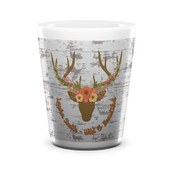 Floral Antler Ceramic Shot Glass - 1.5 oz - White - Set of 4 (Personalized)