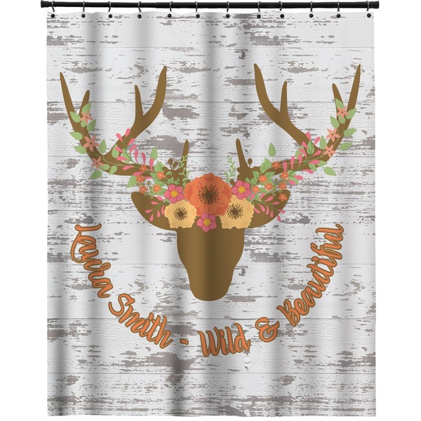 Custom Floral Antler Extra Long Shower Curtain - 70"x84" (Personalized)