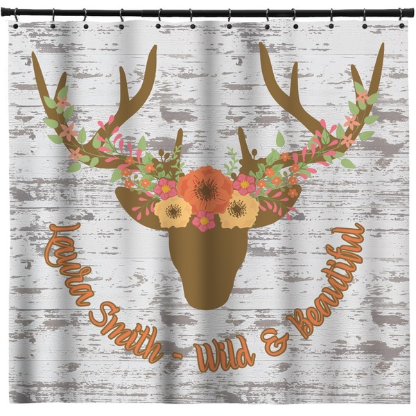 Custom Floral Antler Shower Curtain - 71" x 74" (Personalized)