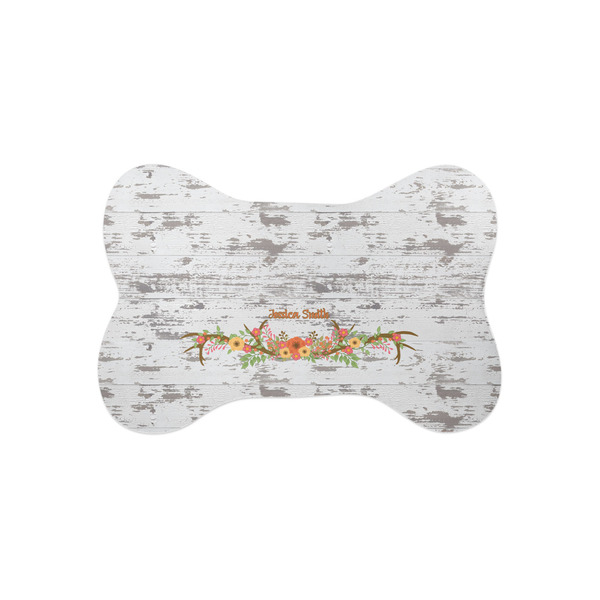 Custom Floral Antler Bone Shaped Dog Food Mat (Small) (Personalized)