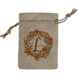 Floral Antler Small Burlap Gift Bag - Front (Personalized)