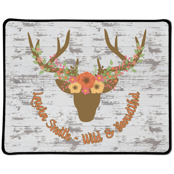 Custom Floral Antler Large Gaming Mouse Pad - 12.5" x 10" (Personalized)